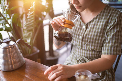 Drip coffee. hot coffee brew hand making process by professional,preparing for brewing drip coffee.