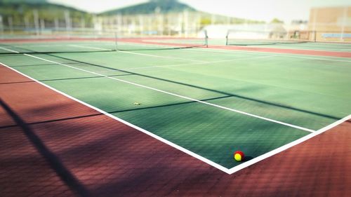 High angle view of ball on tennis court