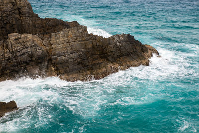 High angle view of cliff in sea
