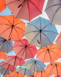 Low angle view of multi colored umbrellas