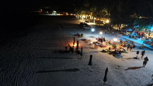 High angle view of people at night
