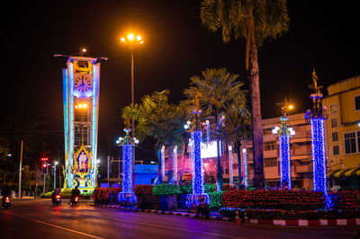Illuminated street lights at night