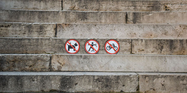 Warning signs on steps