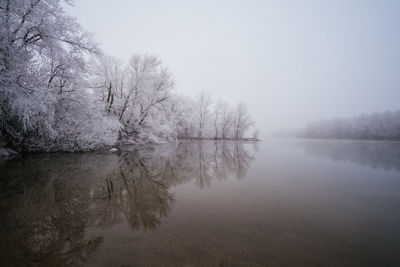 Scenic view of lake against clear sky during winter