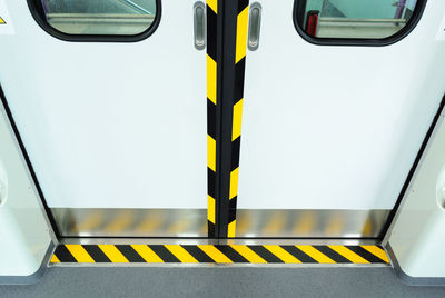 High angle view of closed train door