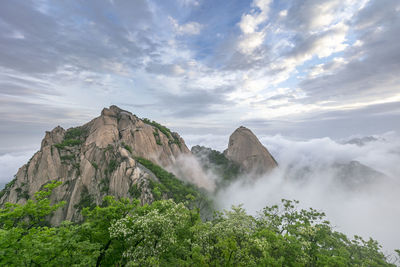 Scenic view of waterfall against sky