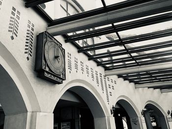 Low angle view of clock in building