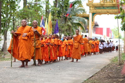 Group of people walking in temple