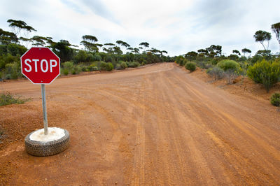 Road sign against sky