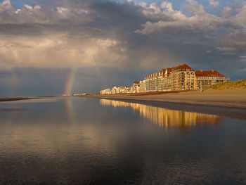 Panoramic view of lake against sky during sunset