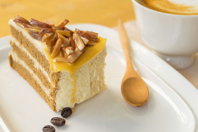 High angle view of dessert in plate on table