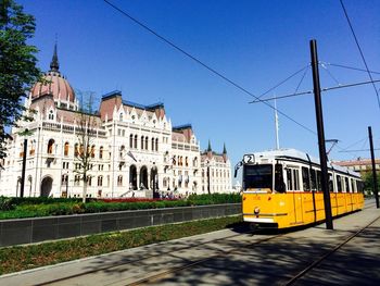 View of yellow cable car