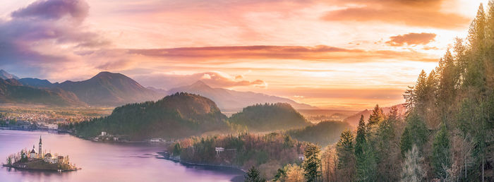 Panoramic view of landscape against sky during sunset