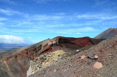 Scenic view of rock formations against blue sky