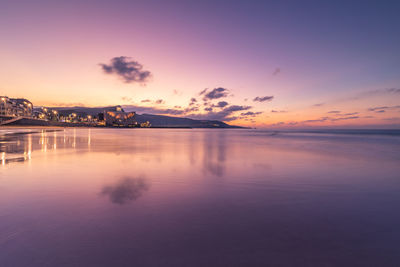 Scenic view of sea against sky at sunset