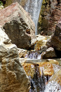 Close-up of waterfall against rock formation