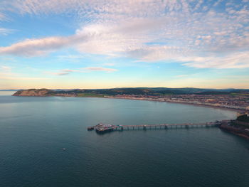 High angle view of sea against sky during sunset