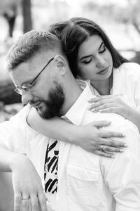 Couple kissing outdoors
