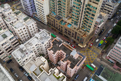 High angle view of buildings in city