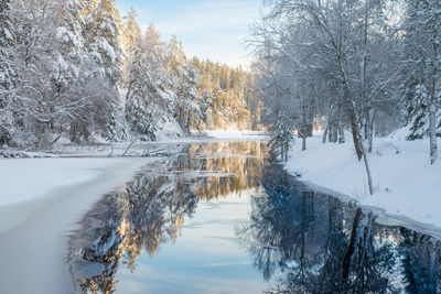 Canal in winter with reflective water