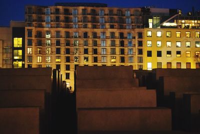 Low angle view of buildings at night