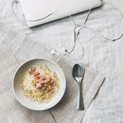 High angle view of food on table