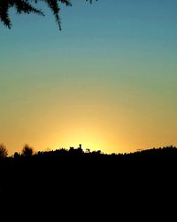 Scenic view of silhouette landscape against clear sky during sunset