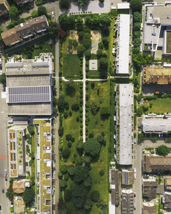 High angle view of buildings in city