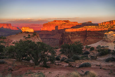 Scenic sunset in the canyonlands state of utah national park. raw dramatic 