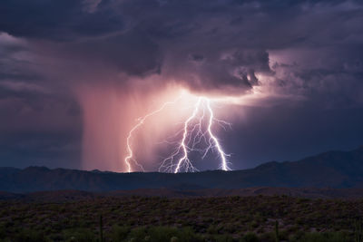 Lightning in sky at night