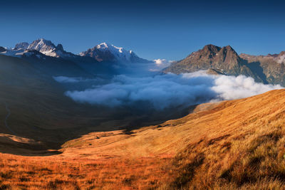 View of snowcapped mountain range