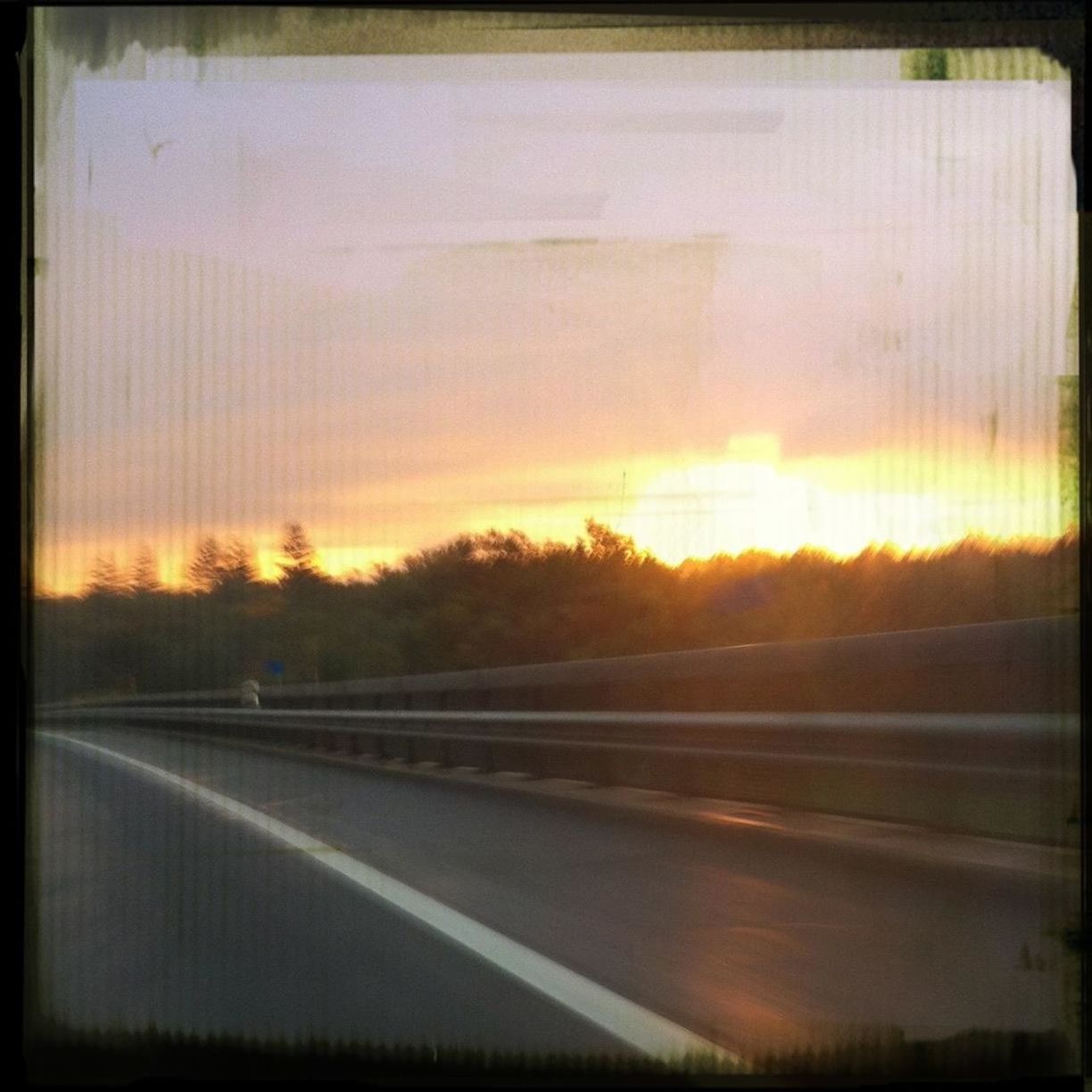 transportation, road, sunset, the way forward, sky, road marking, diminishing perspective, auto post production filter, transfer print, orange color, vanishing point, tree, country road, street, no people, nature, scenics, landscape, tranquility, cloud - sky