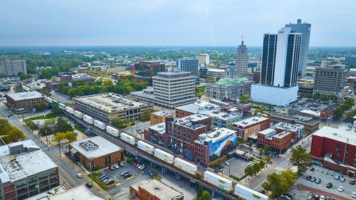 High angle view of cityscape against sky