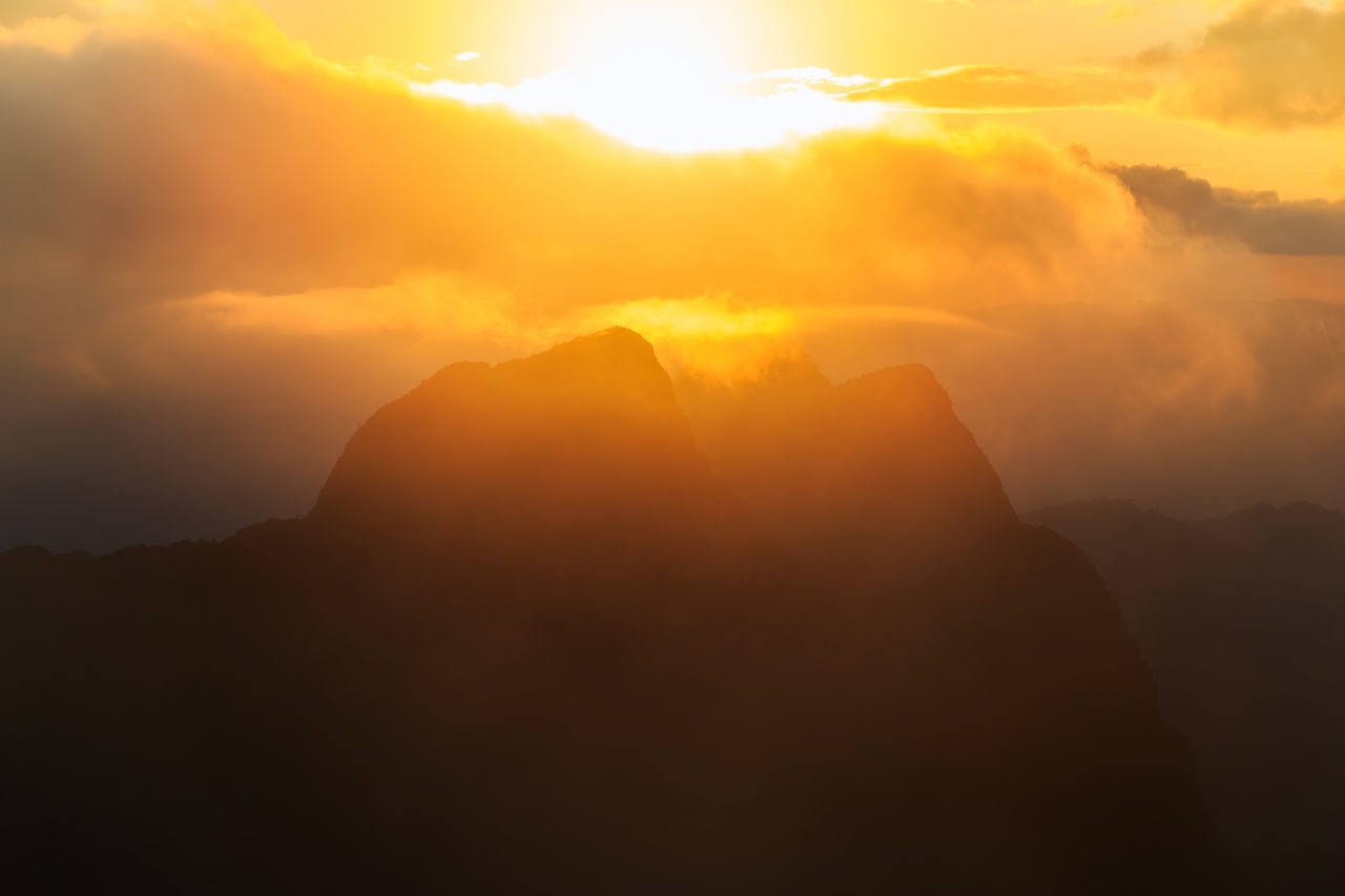 SCENIC VIEW OF MOUNTAINS AGAINST SKY DURING SUNSET