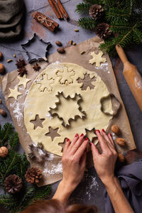 High angle view of cookies on table