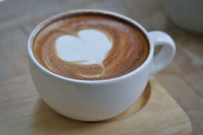 Close-up of cappuccino on table