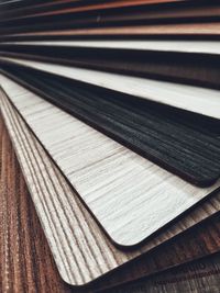 High angle view of books on table