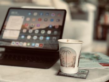 Close-up of drink served on table