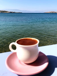 Close-up of coffee cup on table