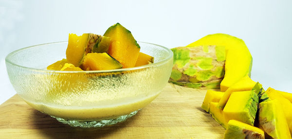 Close-up of fruits in bowl on table