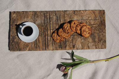 High angle view of breakfast on table