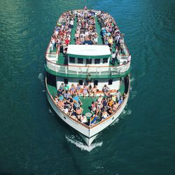 High angle view of people on boat