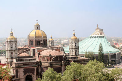 High angle view of buildings against sky