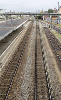 High angle view of railroad tracks against sky