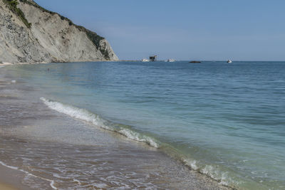 Scenic view of sea against clear sky