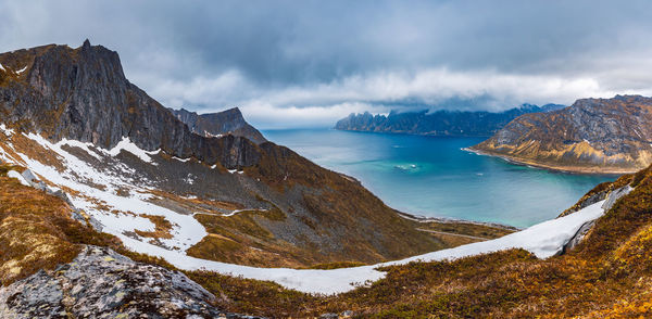 Mountains against sky in winter