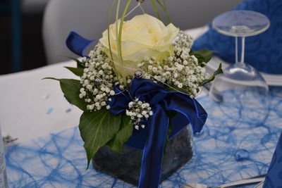 Close-up of white flowers on table