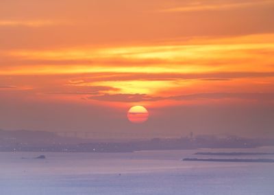 Scenic view of sea against romantic sky at sunset