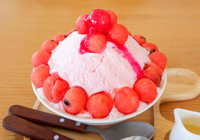 Close-up of strawberries on table