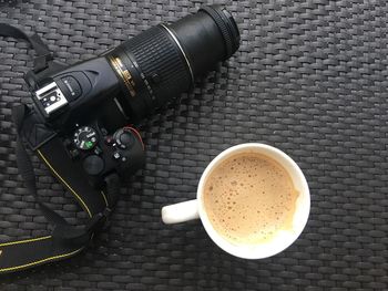 High angle view of coffee on table